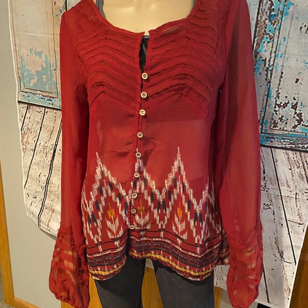 BKE Button Down Sheer Top